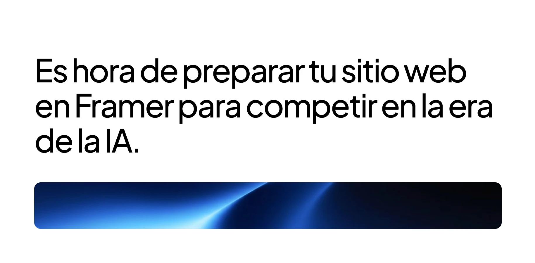 Hero de landing sobre optimización de sitios web en Framer para GEO, AI Overviews y Claude, con botón “Learn More” y banda azul degradada.