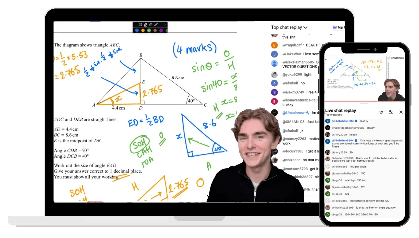 Matt teaching a live Group Tutoring class, shown on a laptop and a phone