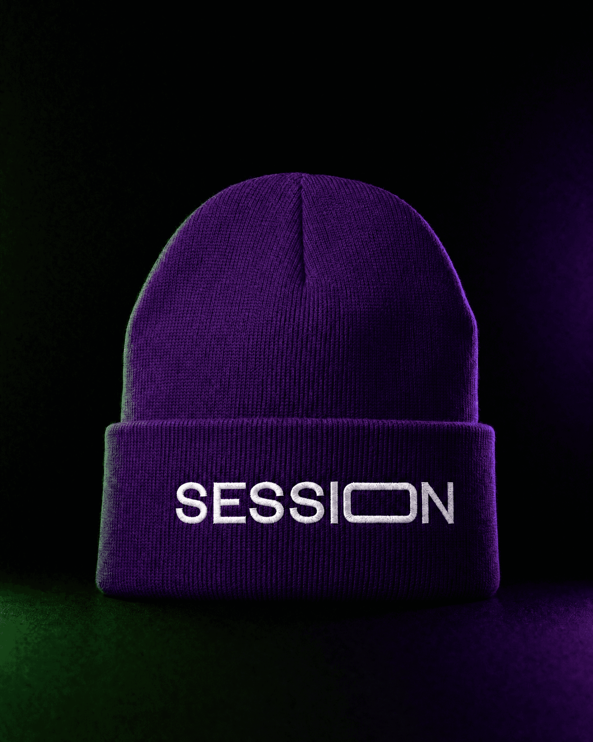Purple Session Zone cuffed beanie with white SESSION lettering on the front.