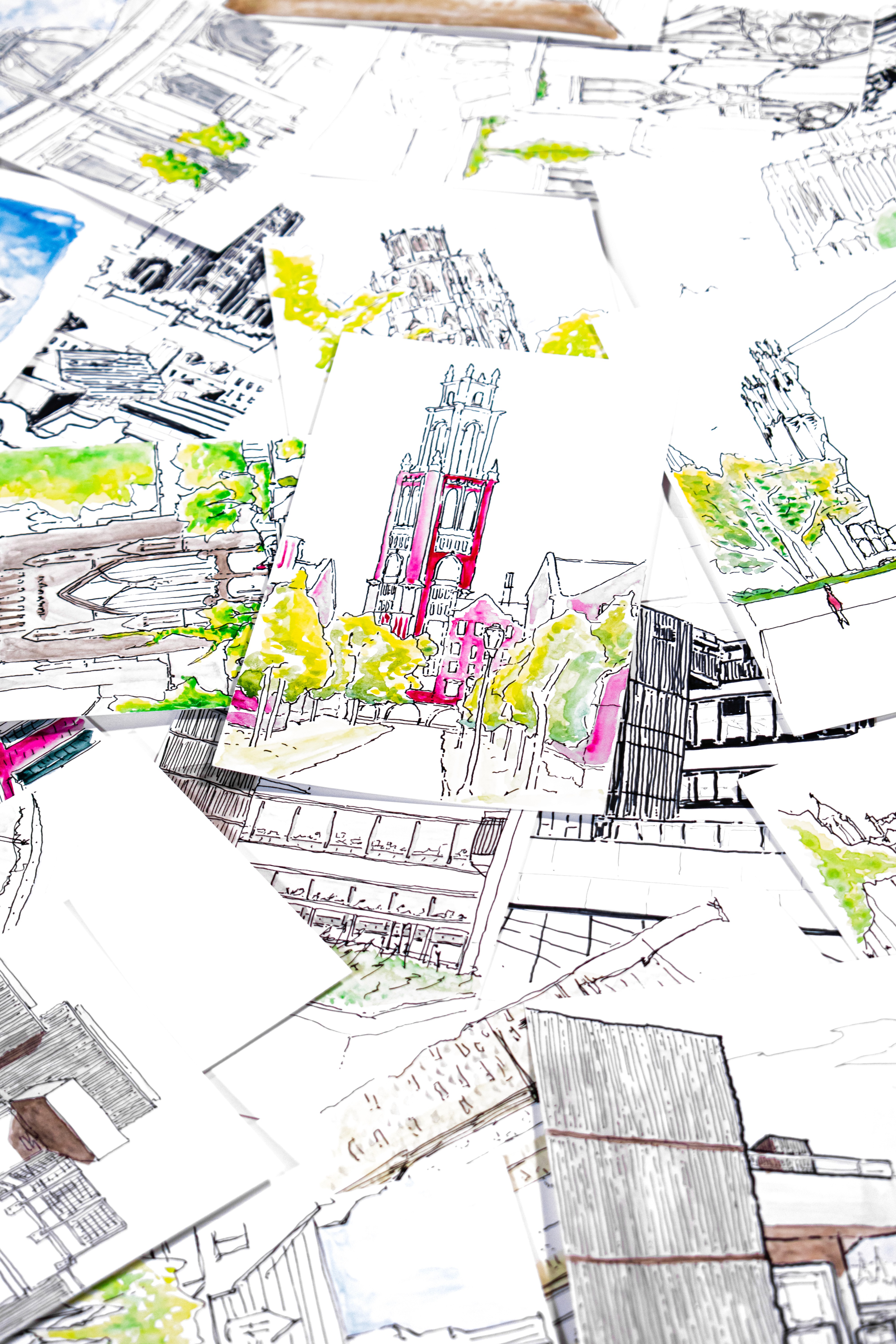 A pile of 30+ sketches, drawn once a day, every day, during October 2024.