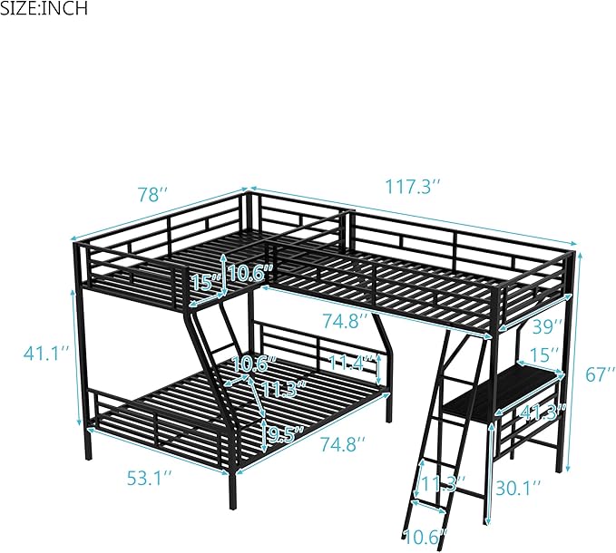 Designed with versatility in mind, the triple loft bunk bed adapts to your needs effortlessly.