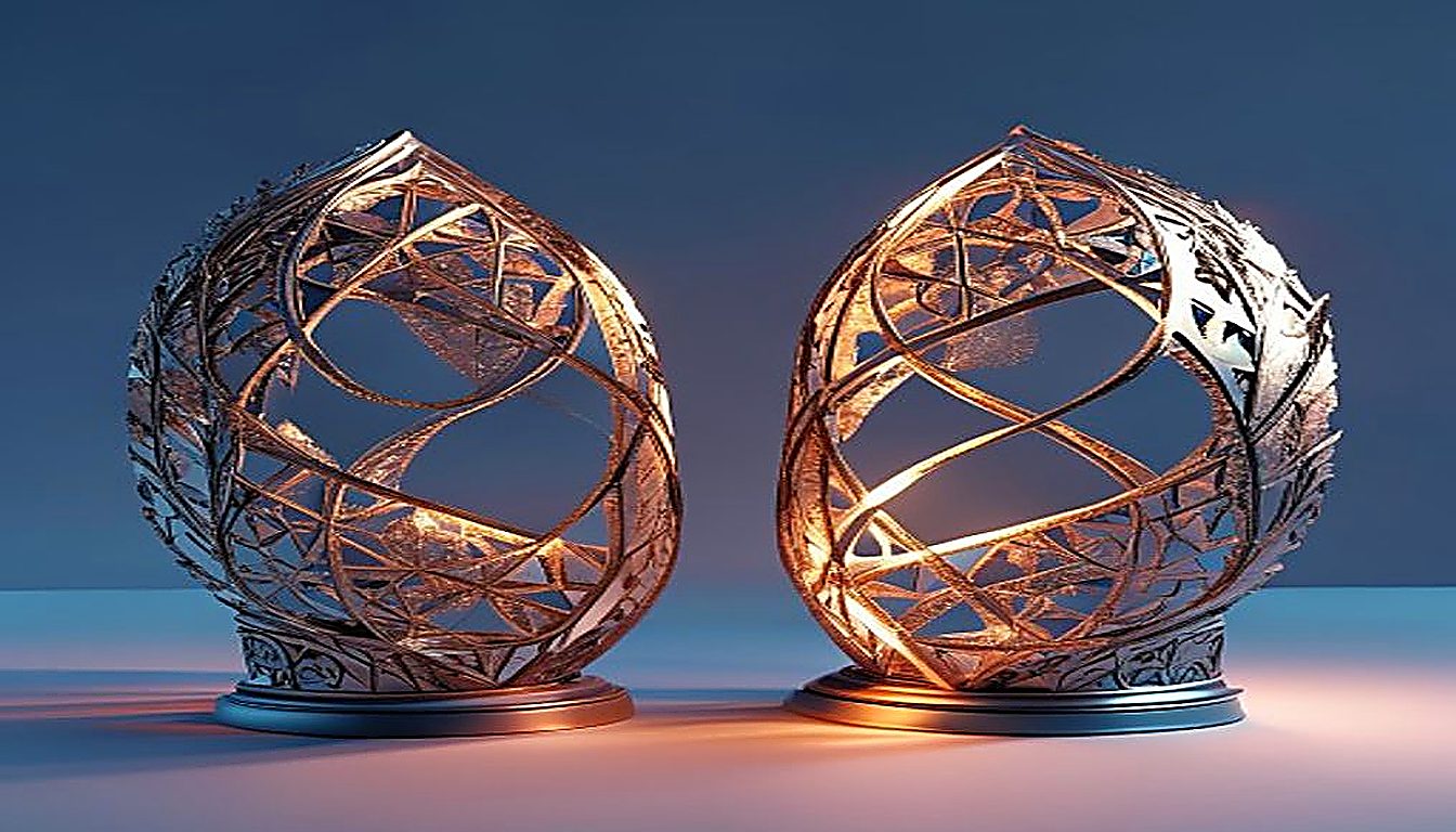 Two geometric forms contrasting hollow beauty with a dense glowing core, reflecting how SaaS web design agencies must prioritise conversion over aesthetics.