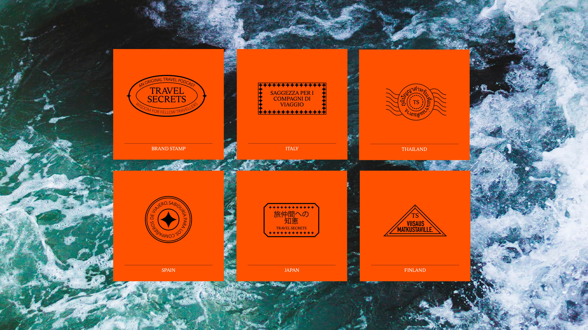 tipota design studio - branding for travel secrets wisdom for fellow travellers hosted by tanya rose. stamps from different countries wisdom for fellow travellers