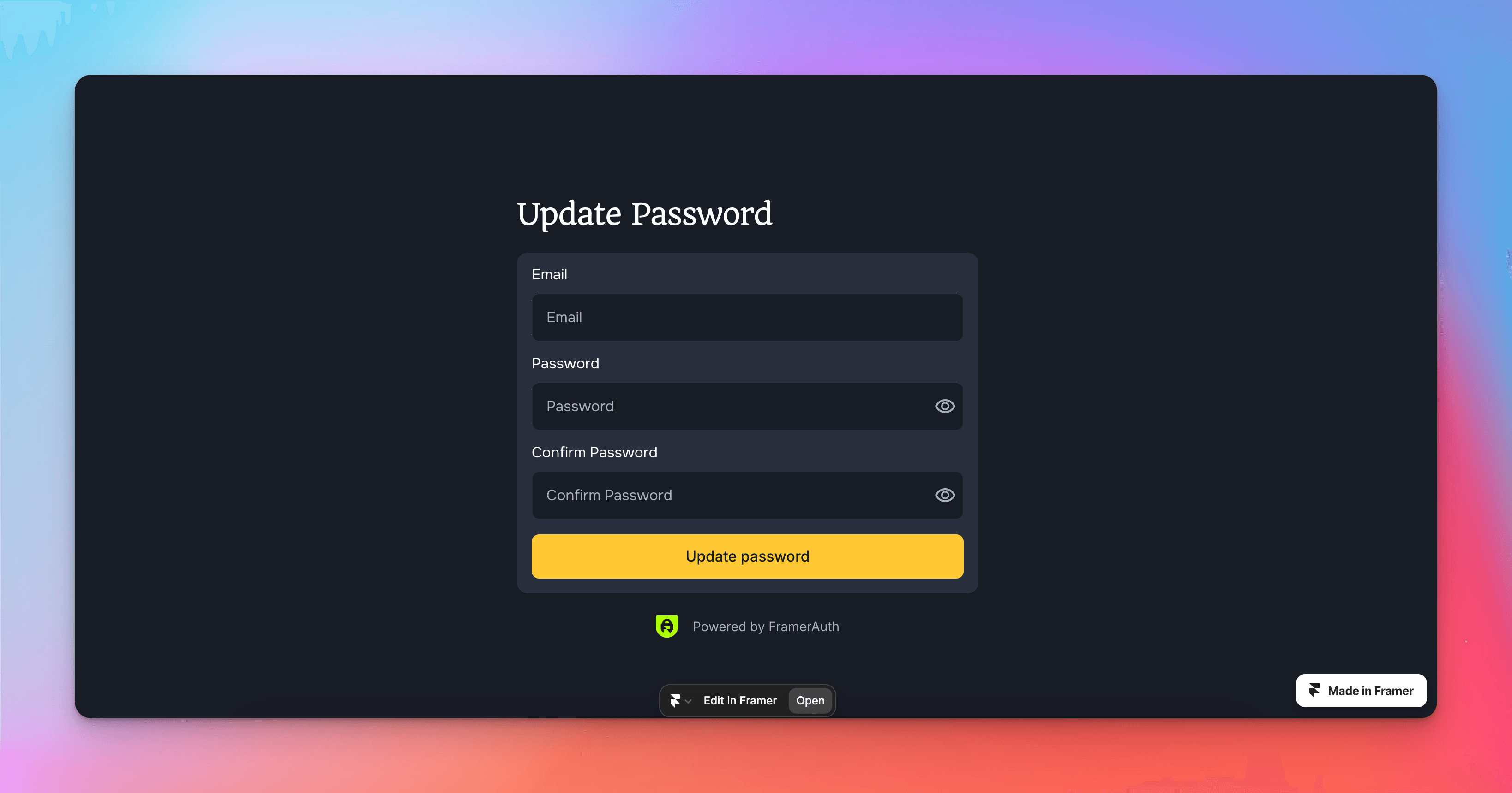 Update password form FramerAuth