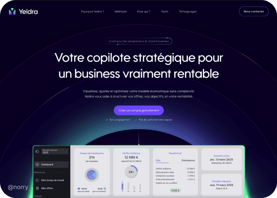 Projet Yeldra, zone hero de la landing page