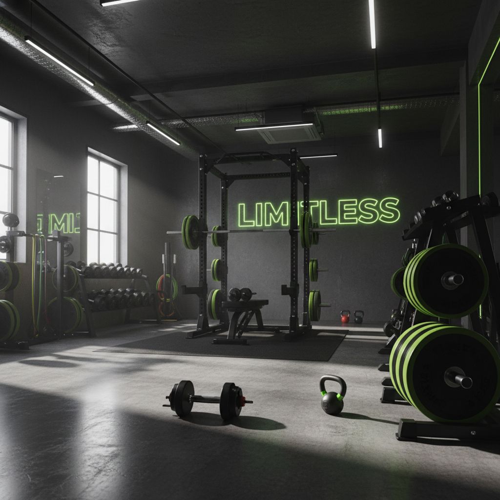 Complete PHUL workout equipment including barbells and dumbbells for training