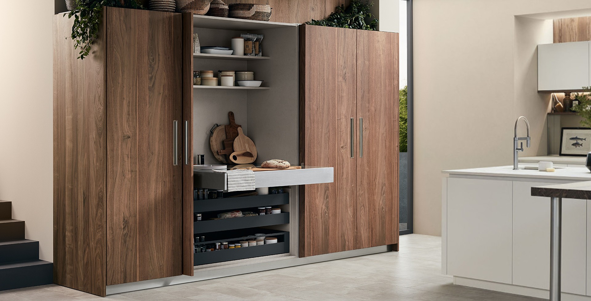 Lounge Shellsystem Laccato Opaco Bianco Puro 215 / Noce Nodoso 446