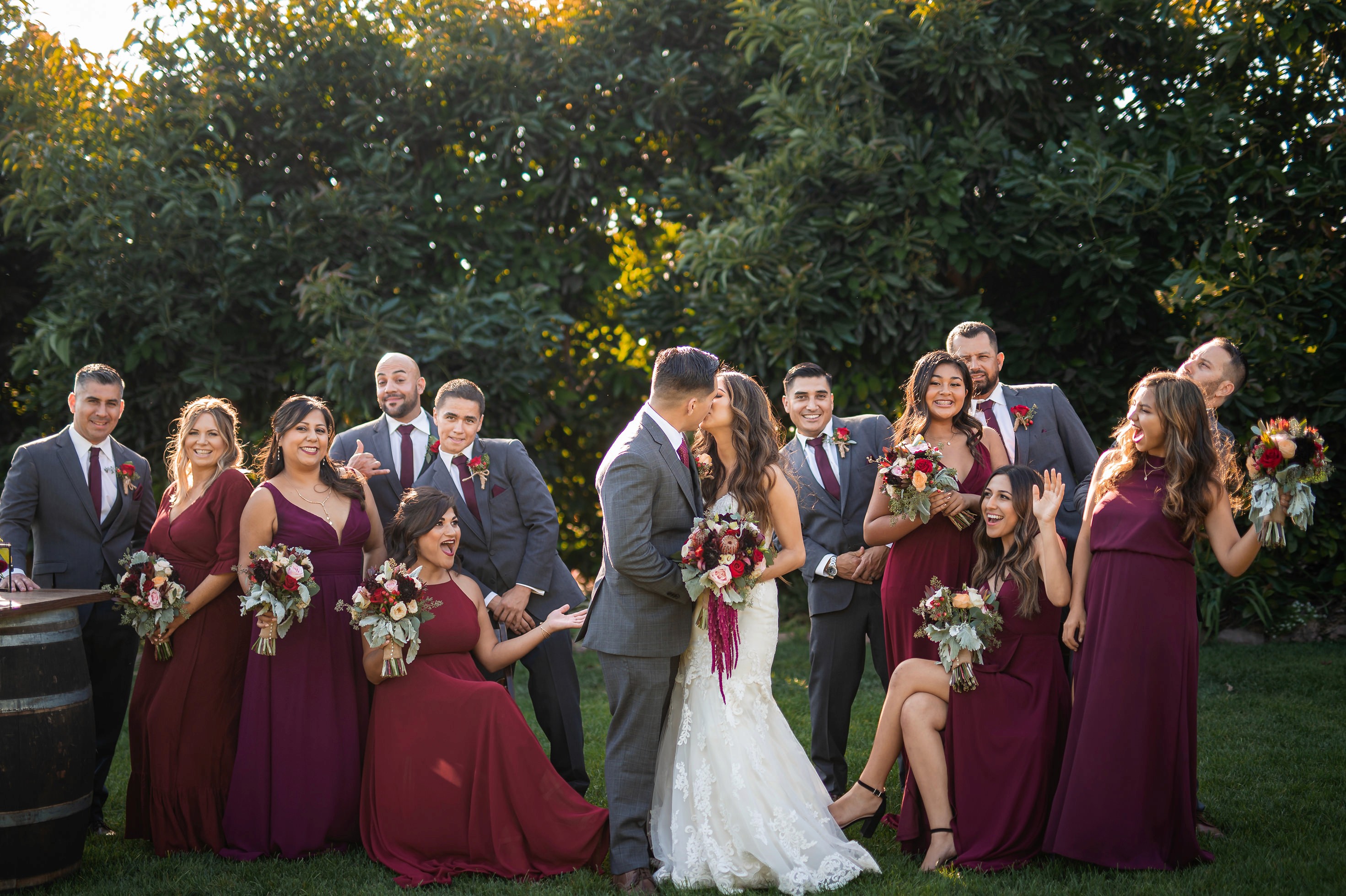 Wedding party portraits at Gerry Ranch under clear skies