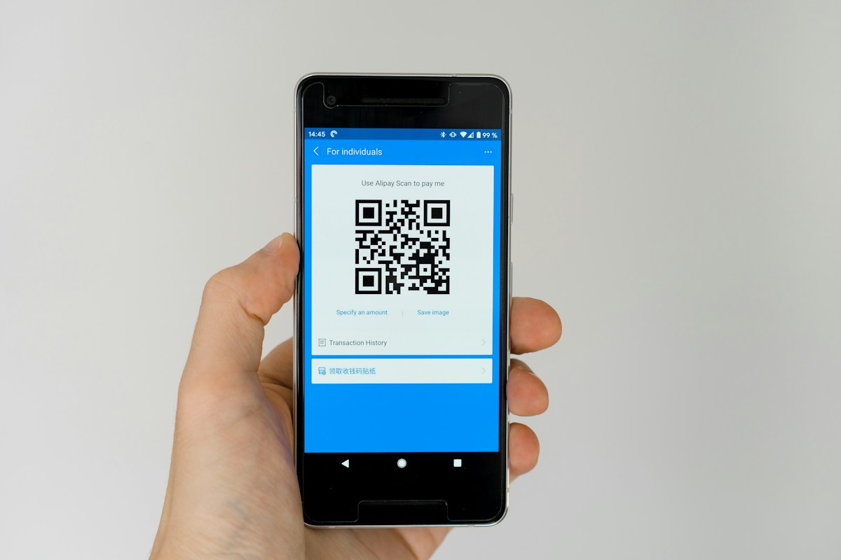 Smartphone displaying a generic QR code