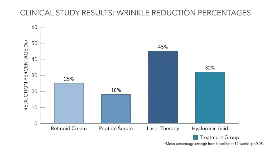 Clinical study comparison chart showing GHK-Cu copper peptide wrinkle reduction results vs other treatments