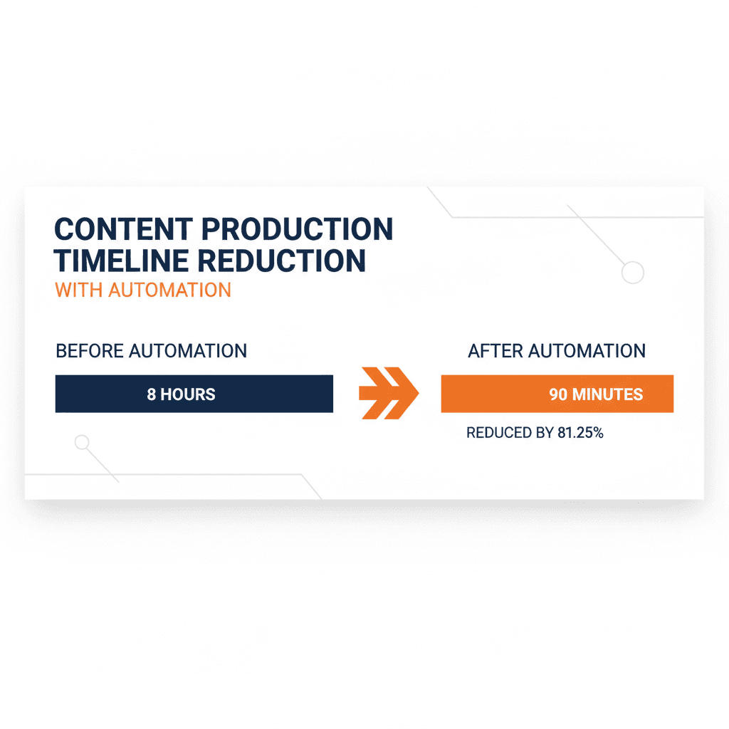 Chart showing content production time reduction from 8 hours to 90 minutes using SEO automation