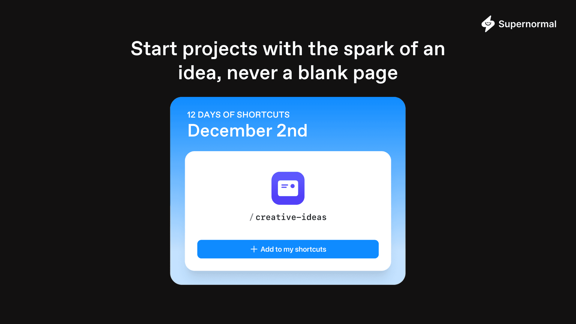 Blue interface showing shortcut cards with add to shortcuts buttons