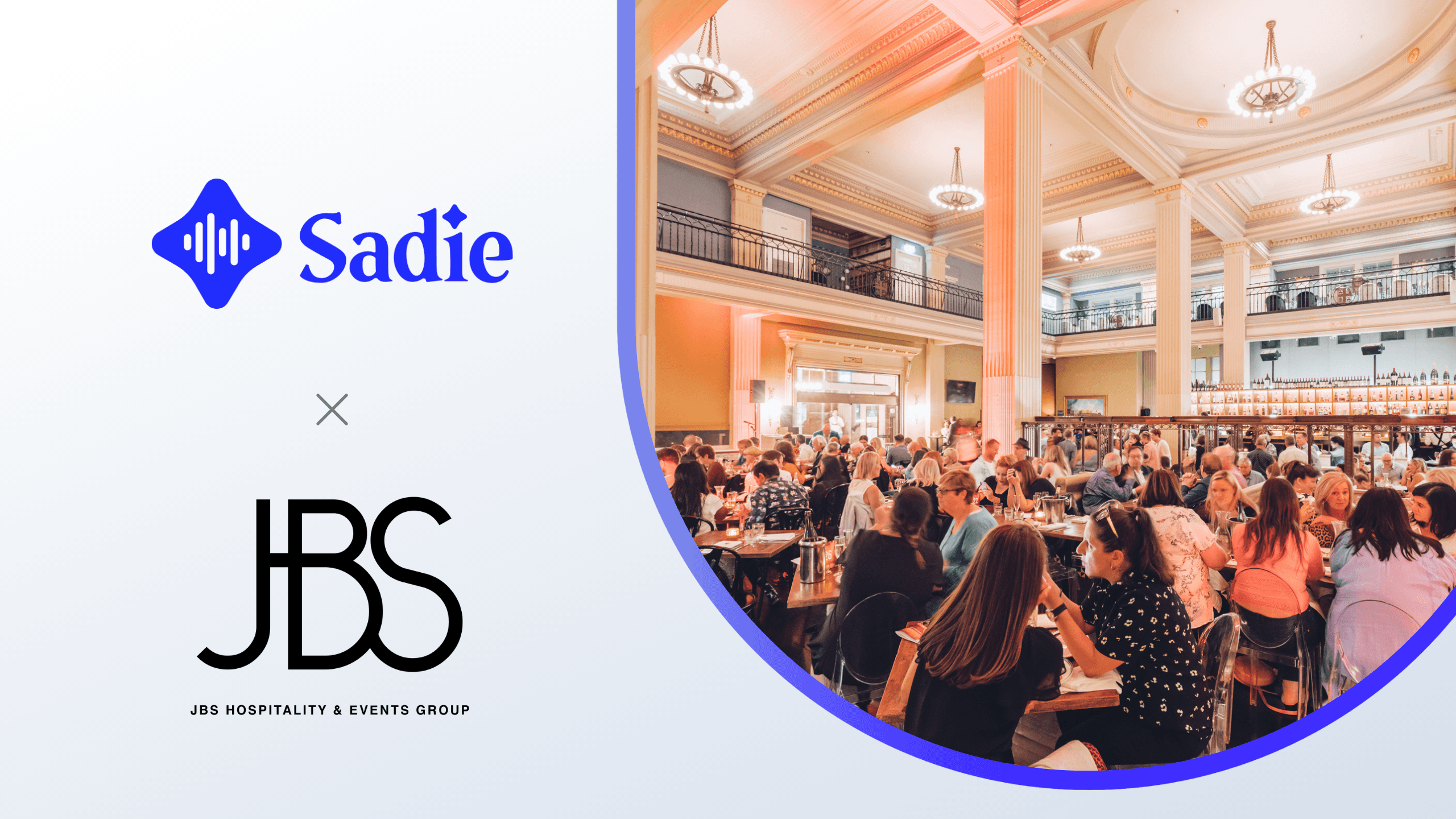 Sadie and JBS hospitality group logo with a photo from one of their venues featured