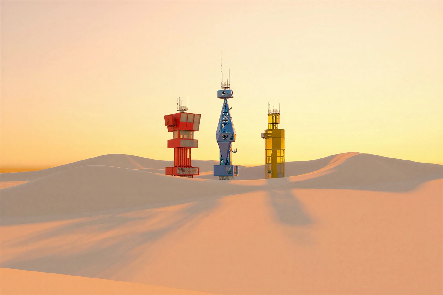 Multiple remote connectivity towers in the desert illustrated independent cellular connections