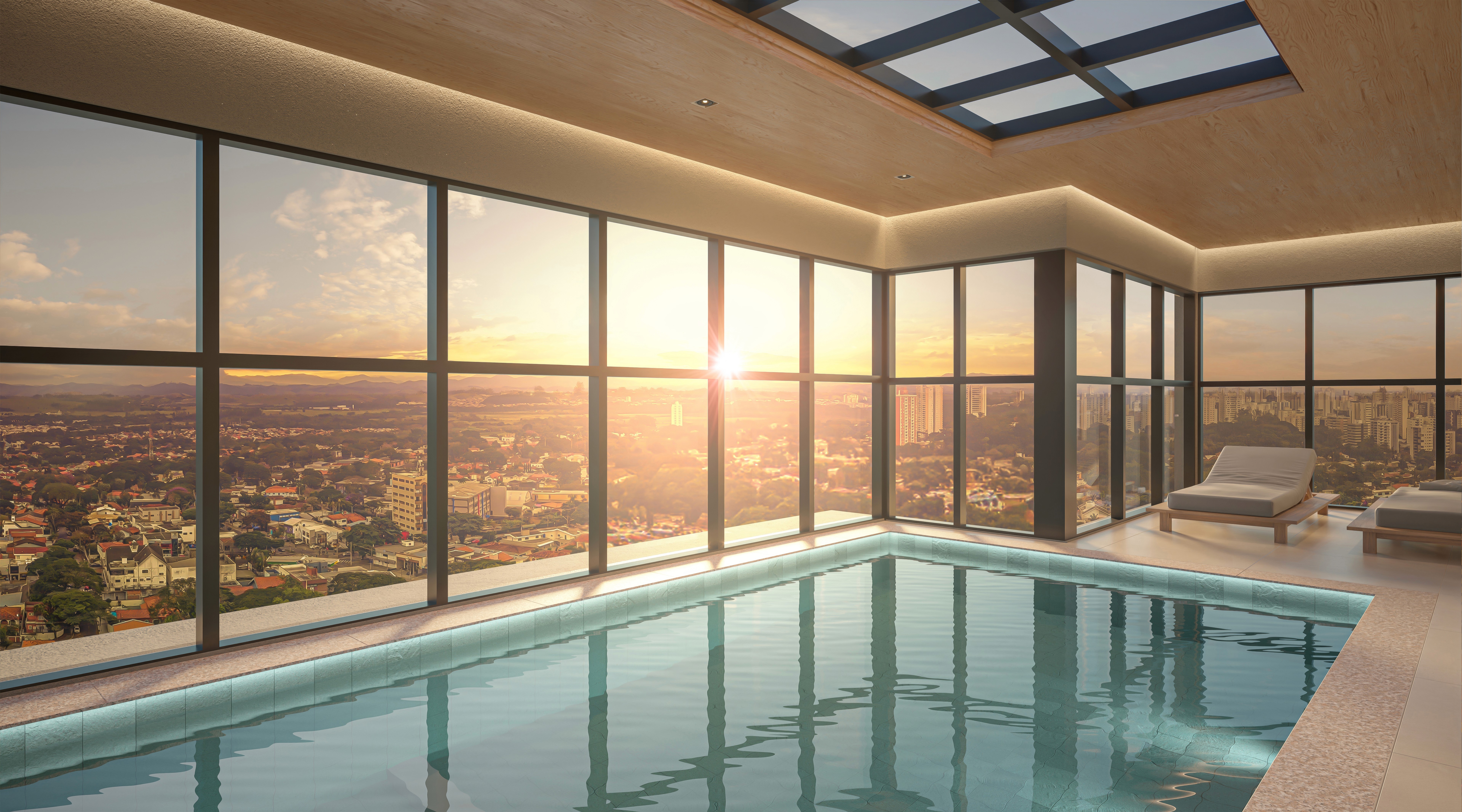 Curved modern skyscraper against a clear blue sky.