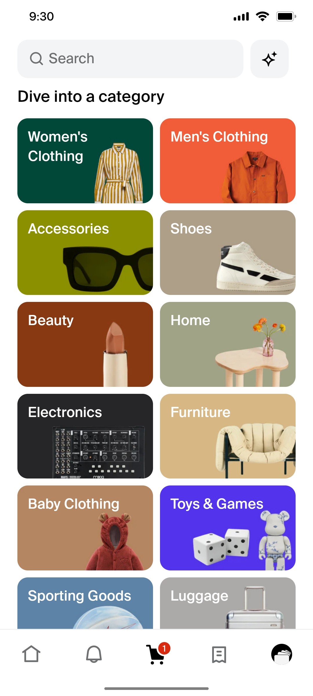 Shop App Search Categories Screen