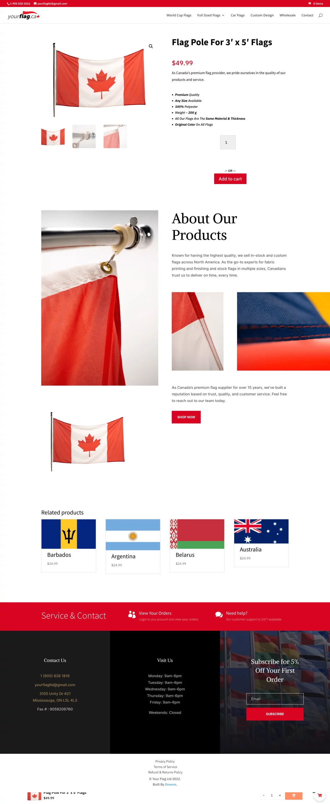 Flag Pole For 3-x-5 page for yourflag website developed & designed by Dreams Agency Mississauga, Ontario