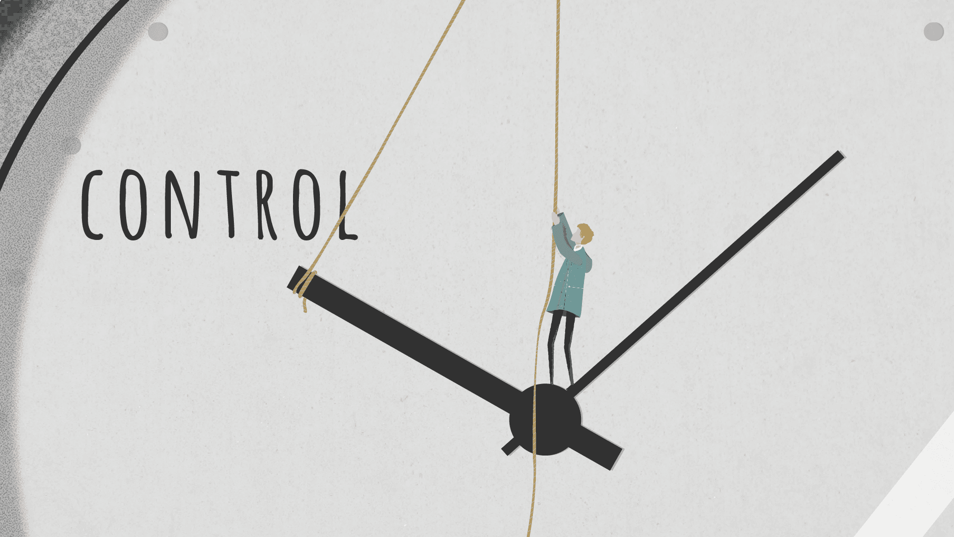Illustration of person pulling the clock hand to a text that says control
