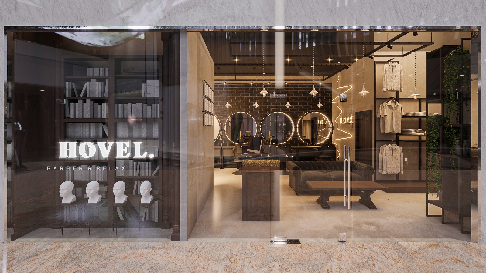 Hovel Barbershop and salon main comercial facade in city 32.