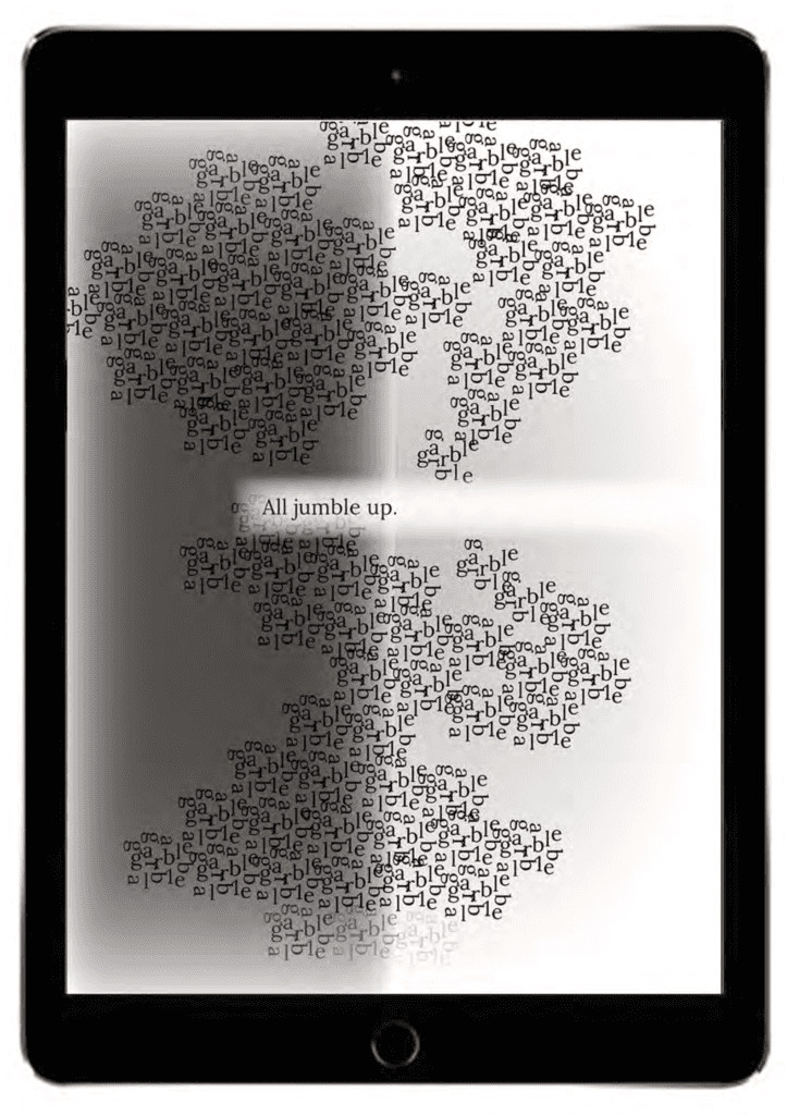 mobile device with white words arranged against a grey gradient