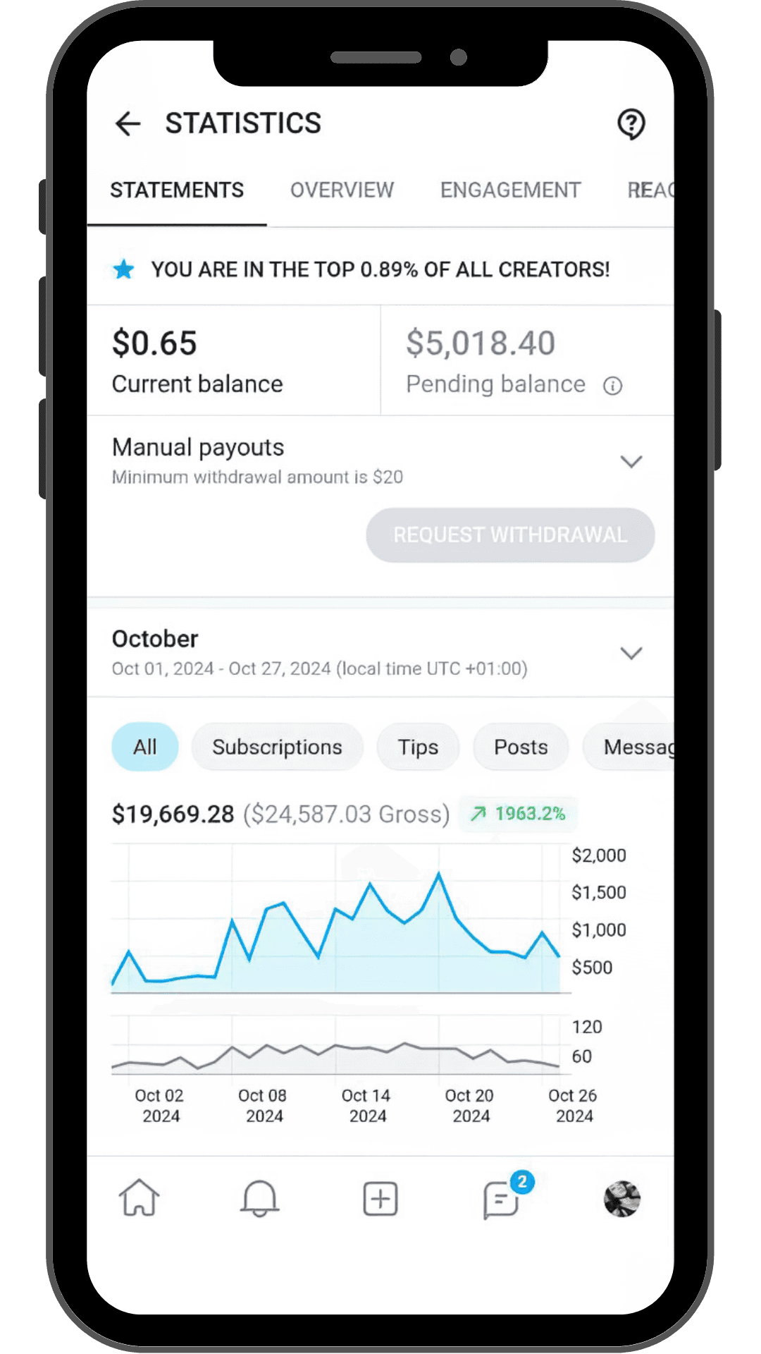 App screen showing crypto market