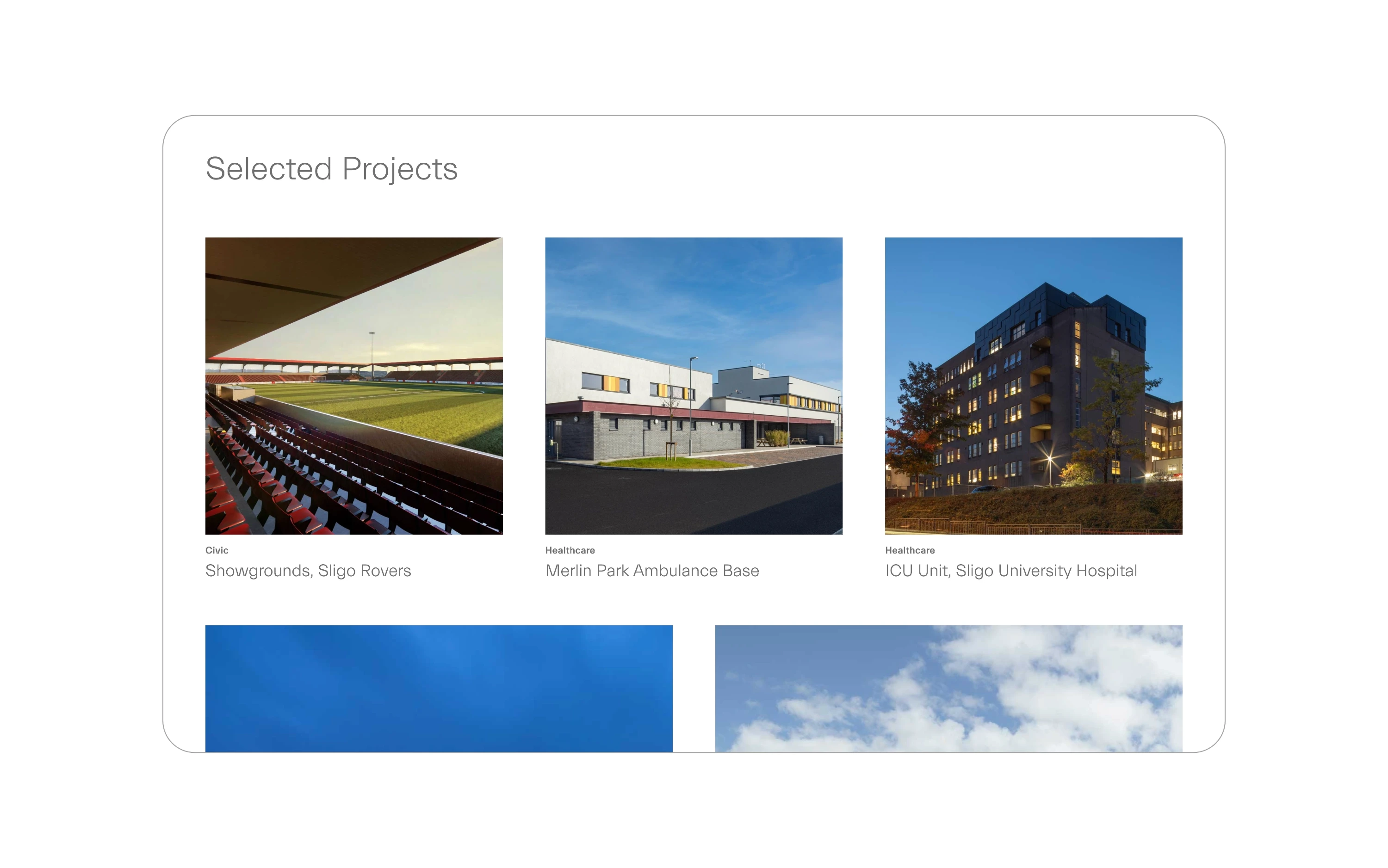 screenshot of a selected projects section on the homepage, with a grid of project links