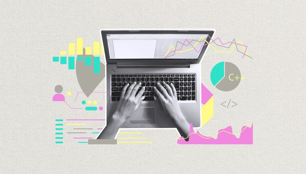 Stylized collage of coding and analytics graphics, symbolizing effective software architecture documentation practices.