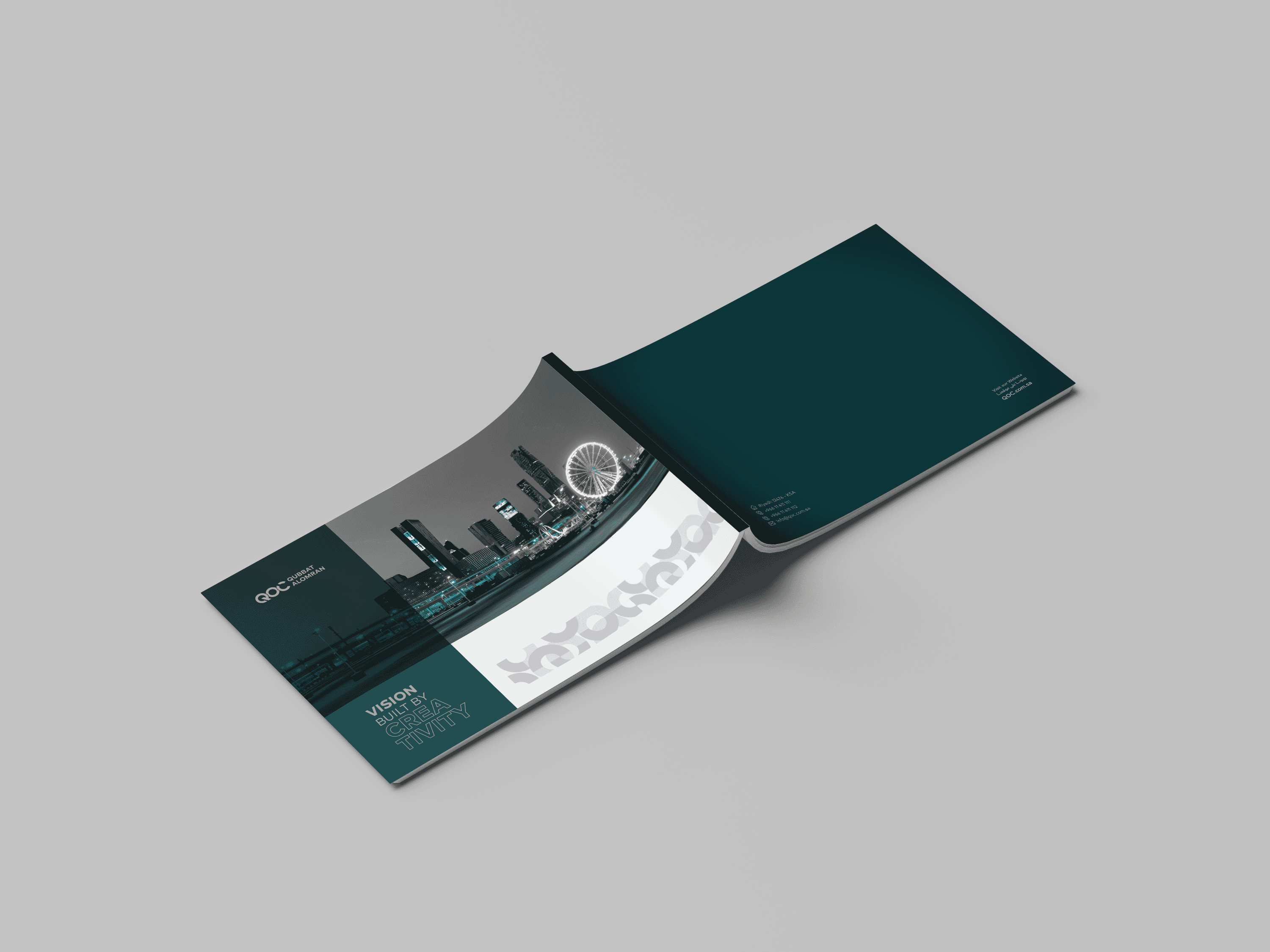 Printed materials showcasing the final brand system for QOC