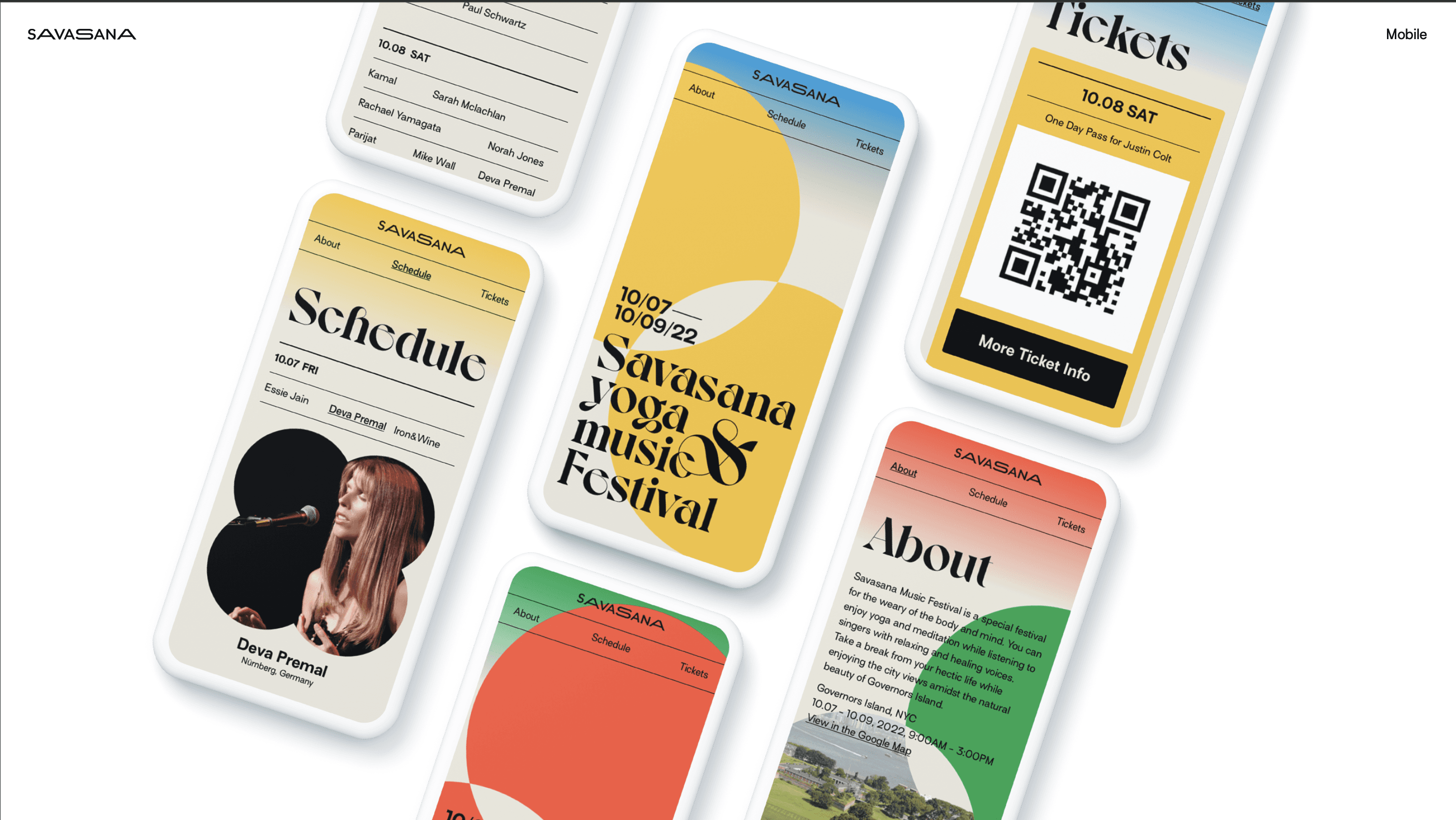 mobile screens with graphics for yoga festival