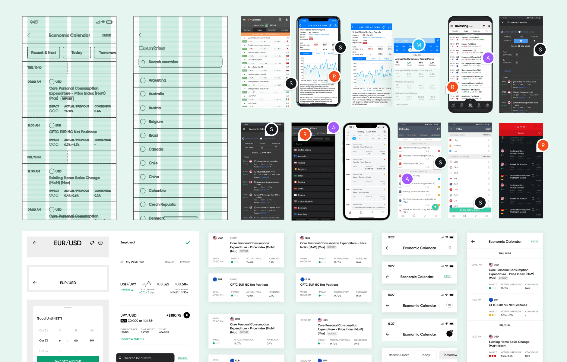Competitor analysis and design iterations.