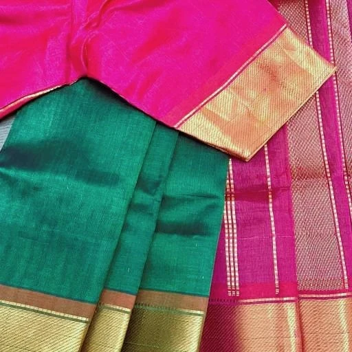 Dark Green Dark Pink Silk Cotton Saree