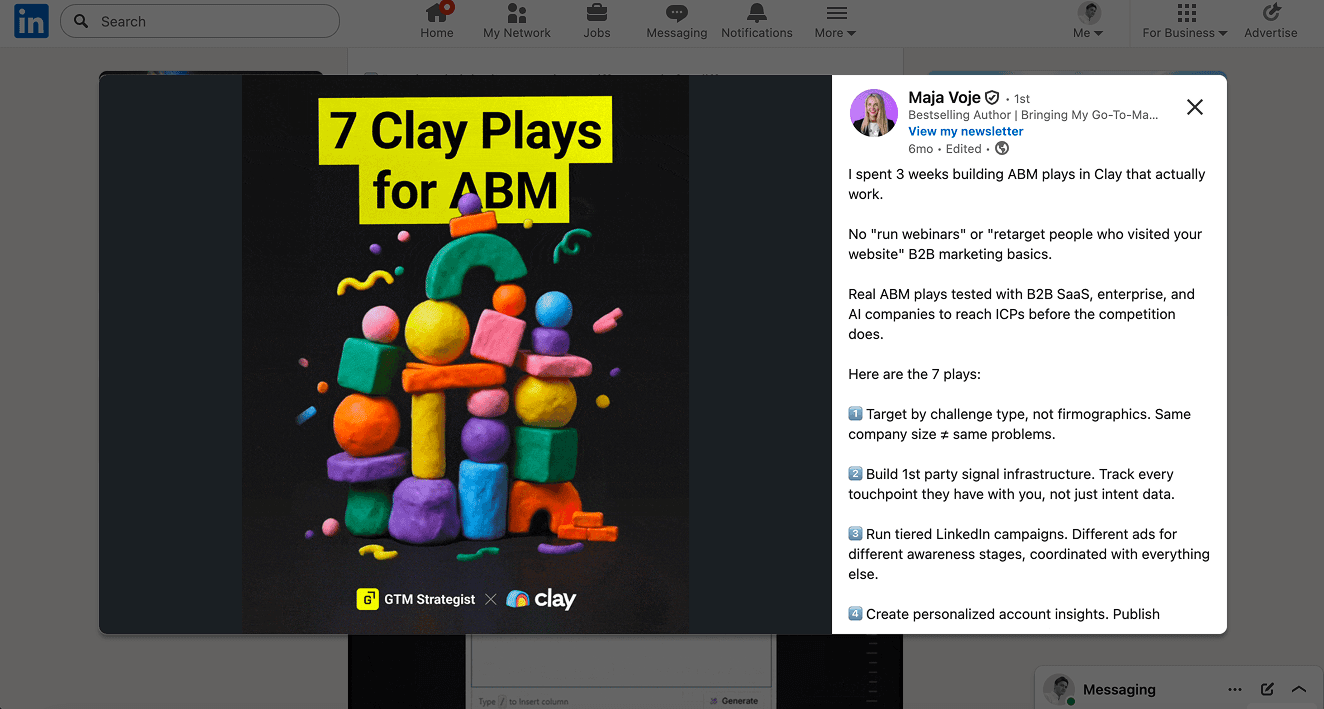 LinkedIn intent signal — Clay ABM resource requests used to build a targeted ABM campaign list