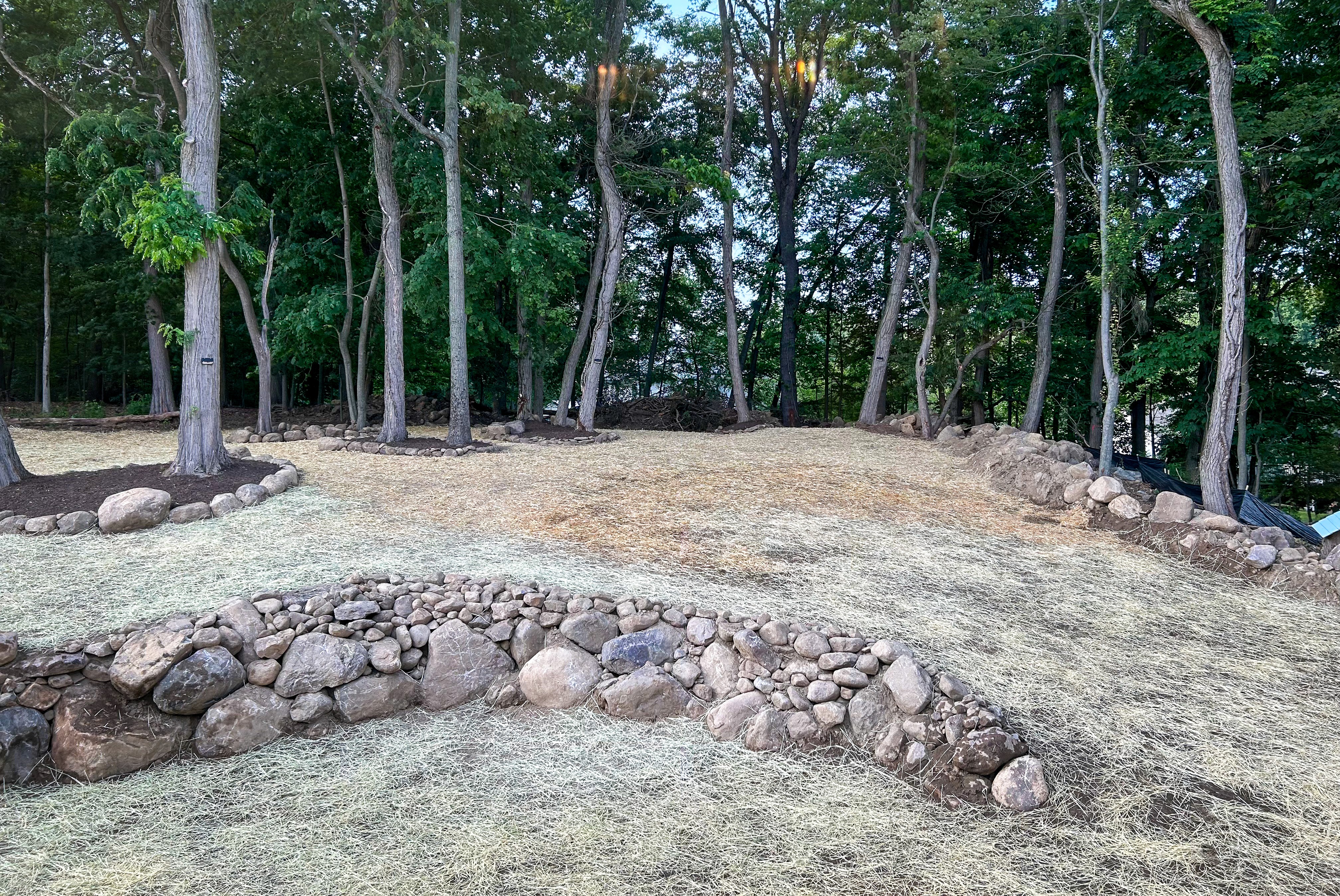 yard clearing and boulder wall install