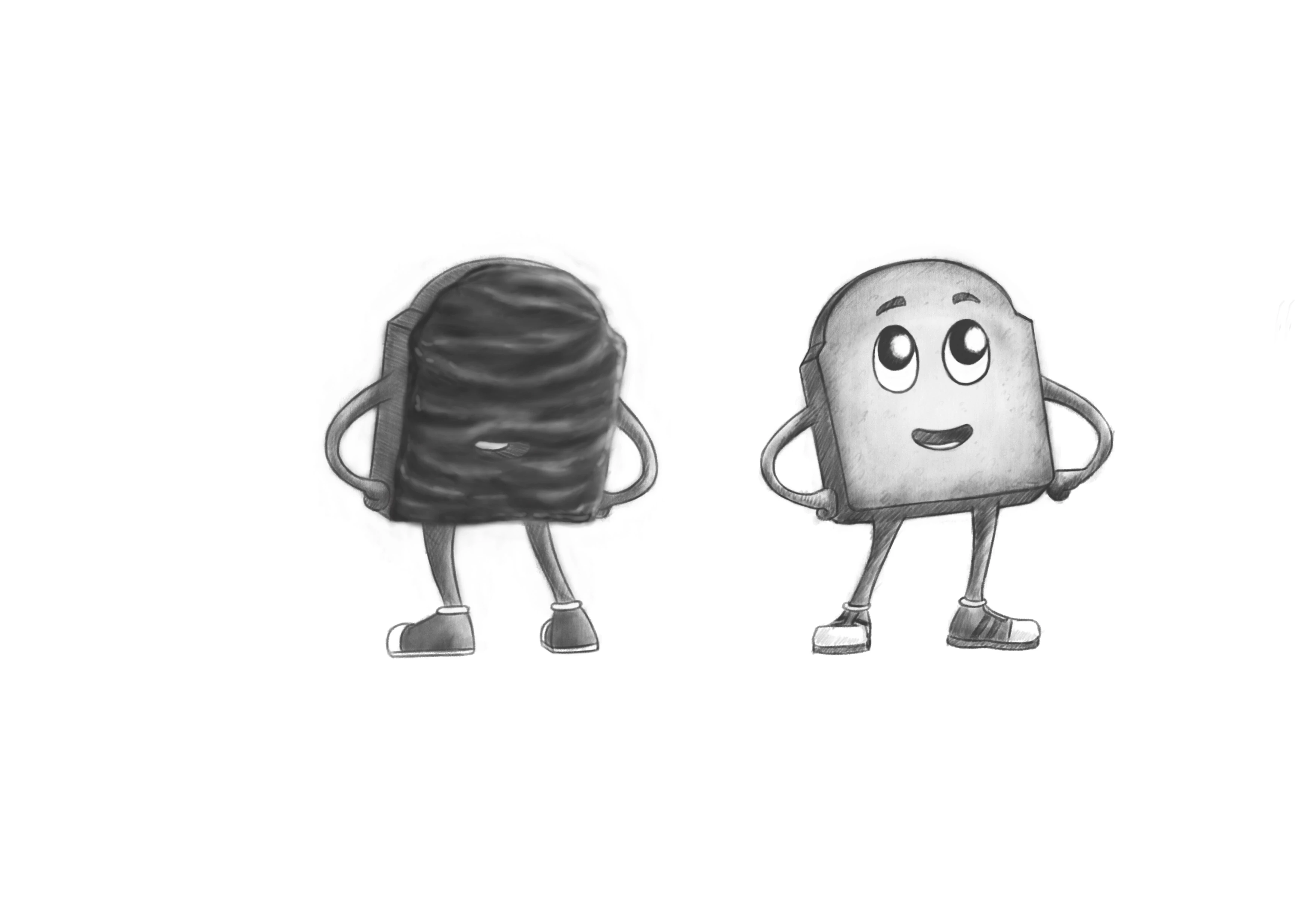 Sktech of a zwieback character with a chocolate back