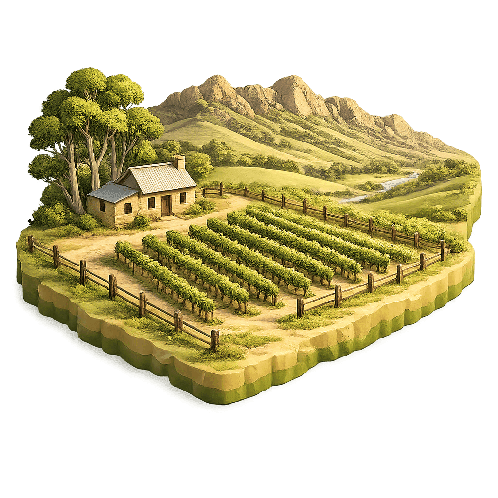 Artistic illustration of the Yarra Valley wine region.