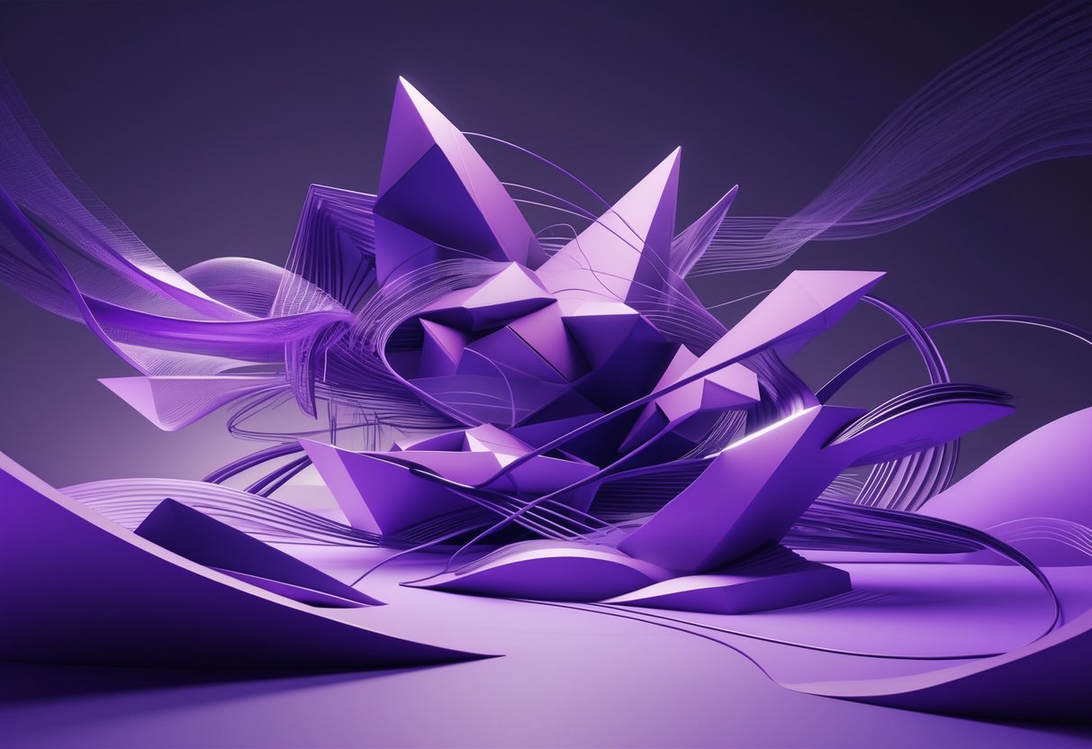 An abstract purple illustration featuring interconnected geometric shapes and flowing lines symbolising finance and marketing, set against a clean background.
