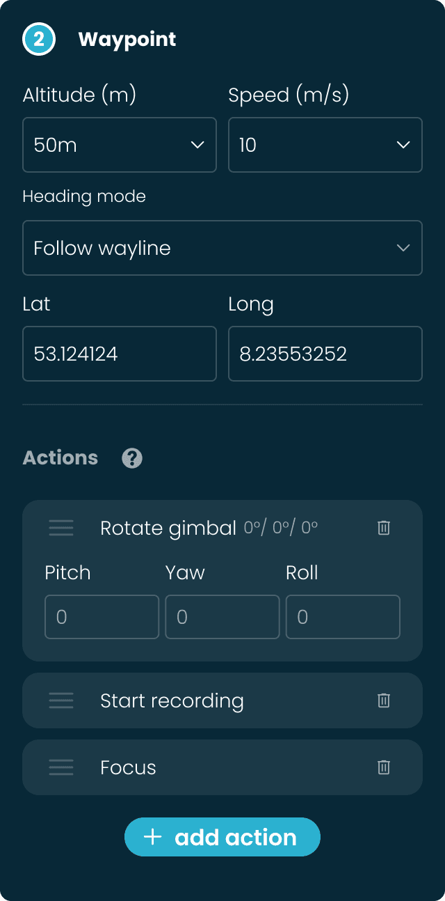User Interface Waypoint configuration