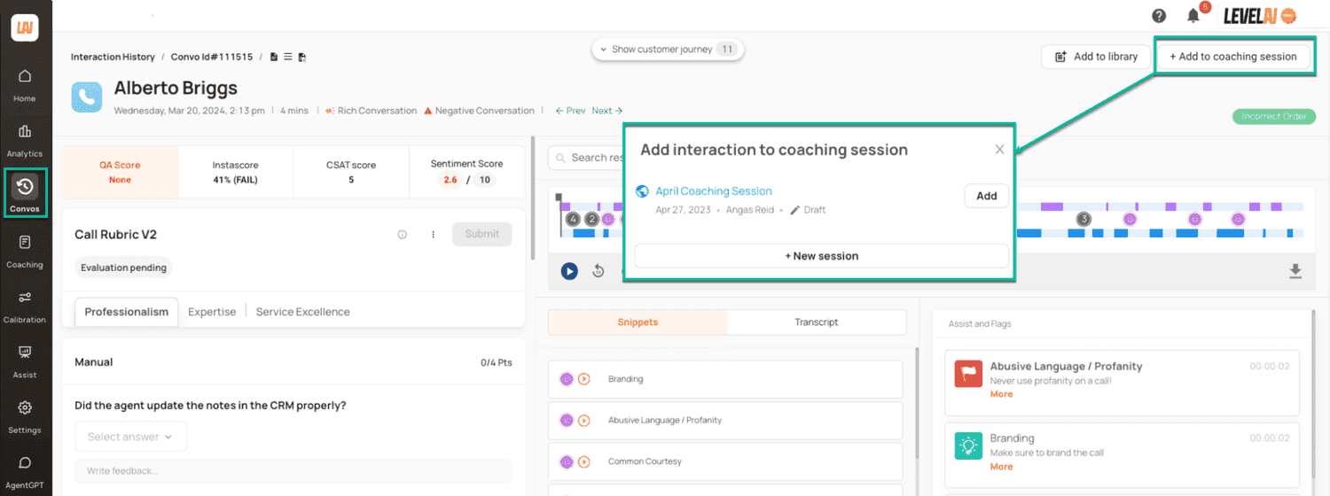 Convos: Add interaction to coaching session