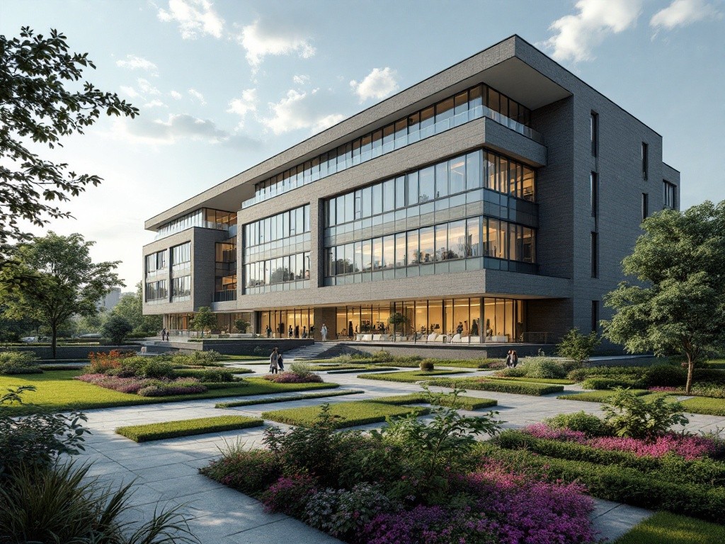 Modern office building with landscaped gardens