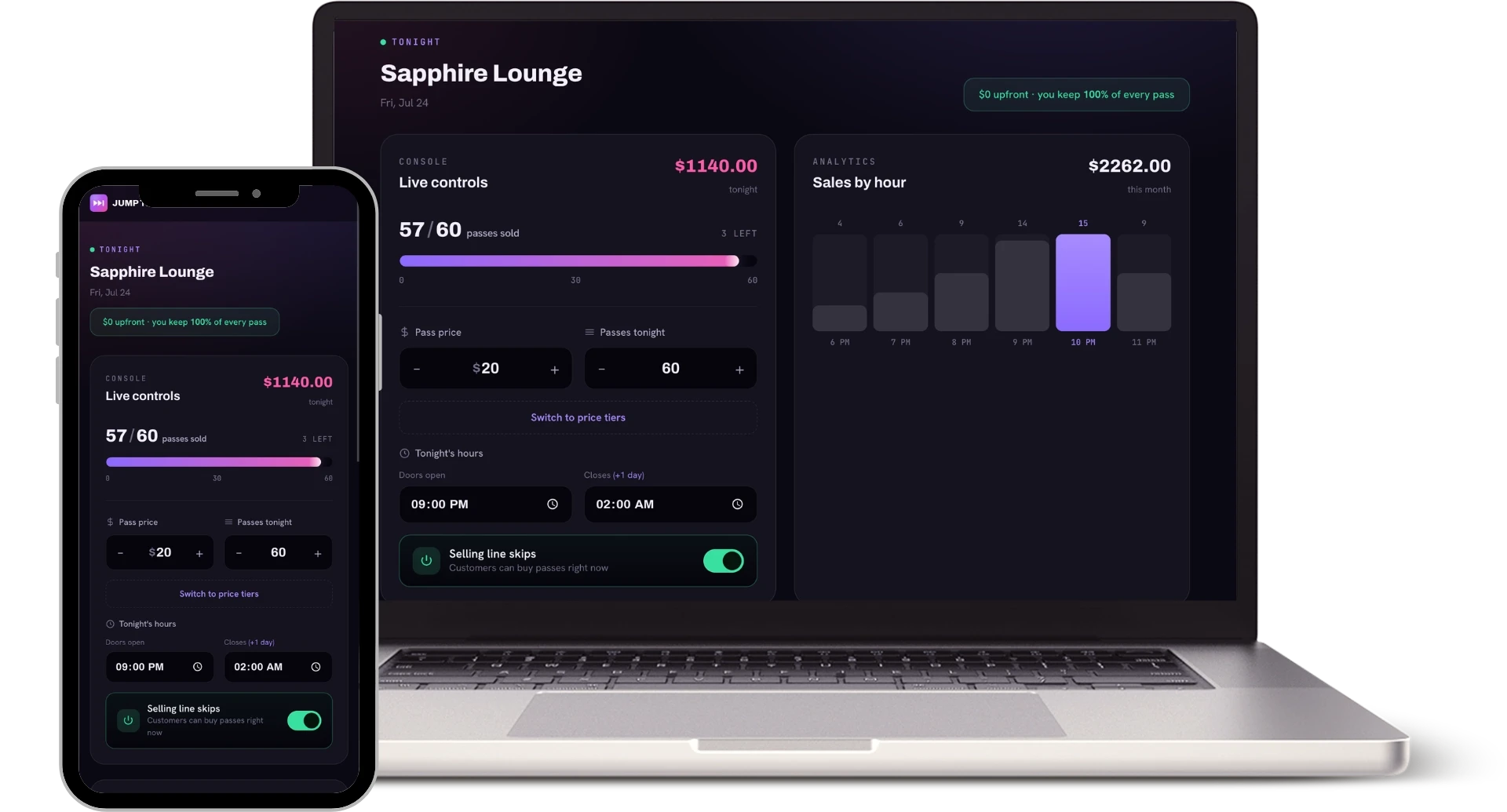 Jump The Line computer and mobile venue dashboard