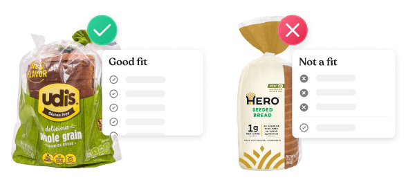 Two bags of bread, one of them has the diamon badge that means it's perfect for you, the other one has a flag, it's not perfect for you