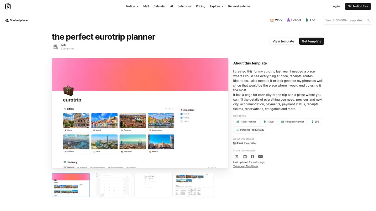 7 Notion Travel Planner Templates to Organize Your 2026 Trips - The Perfect Eurotrip Planner by sofi