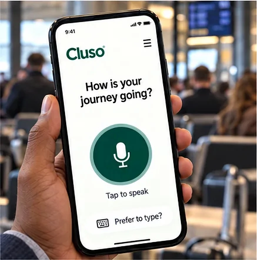 His phone shows Cluso with Tap to speak.