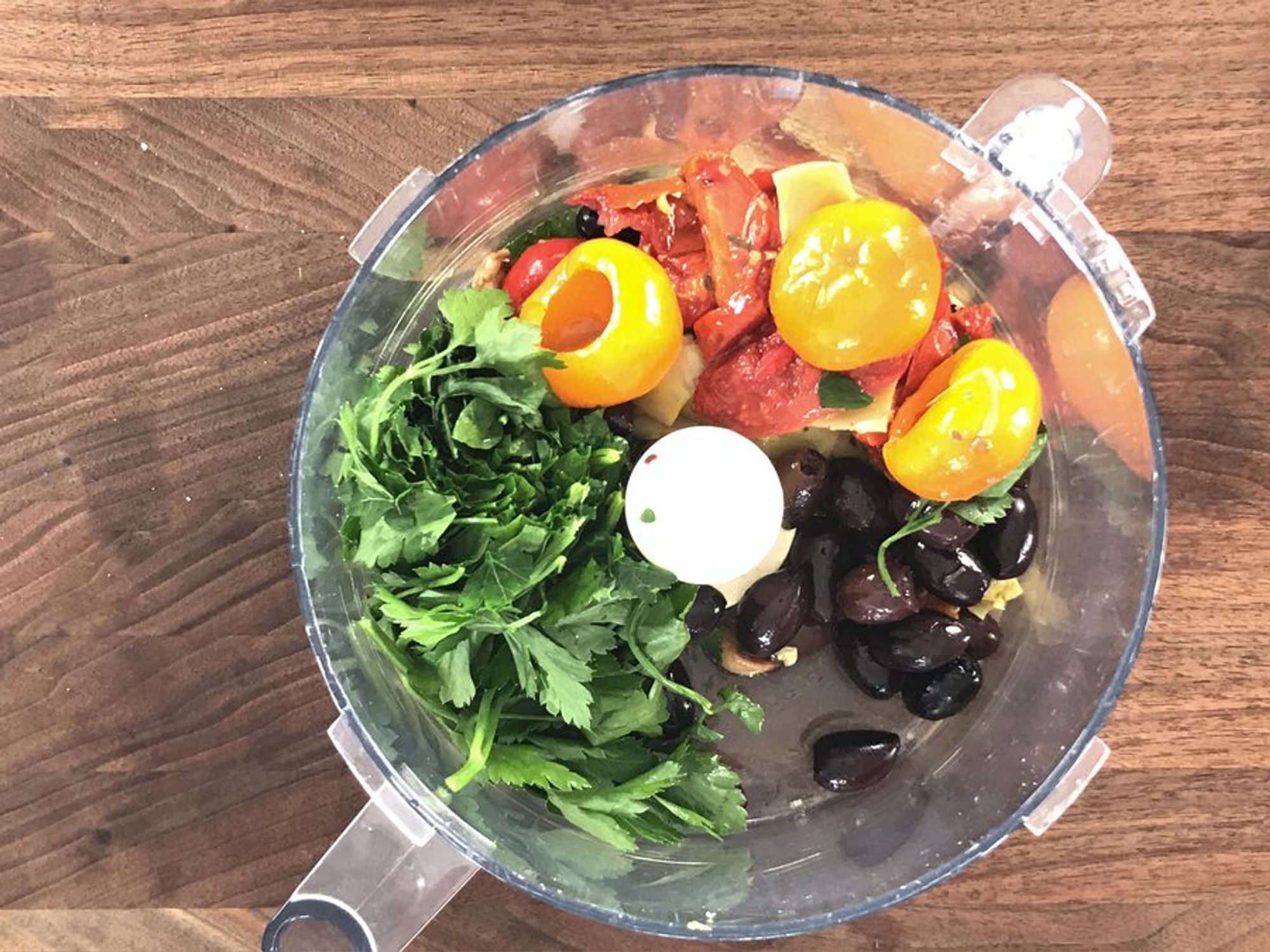 olive bar tuna salad ingregients in food processor