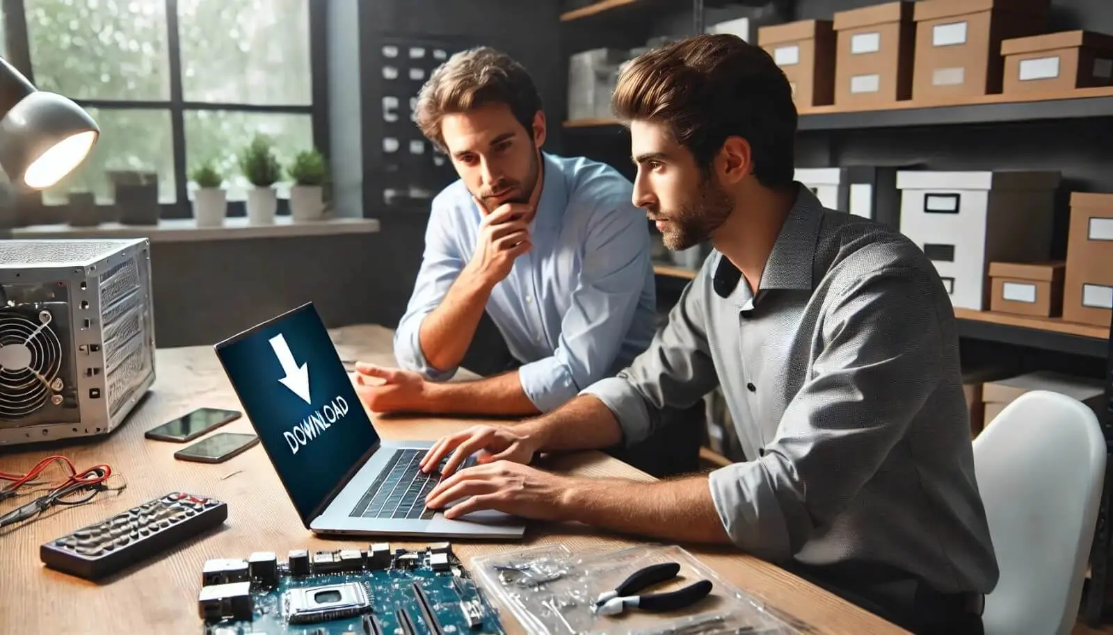 Image d_un employé de ACDJ informatique installant un ordinateur