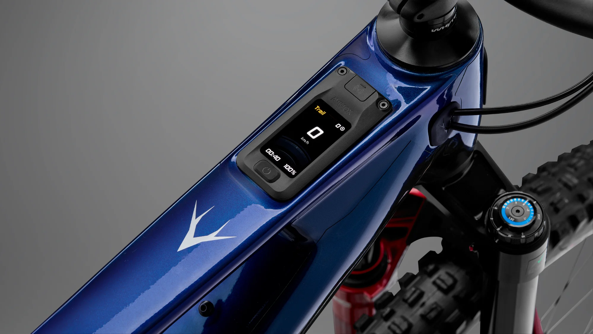Close-up of Whyte Karve Evo top tube system controller integration