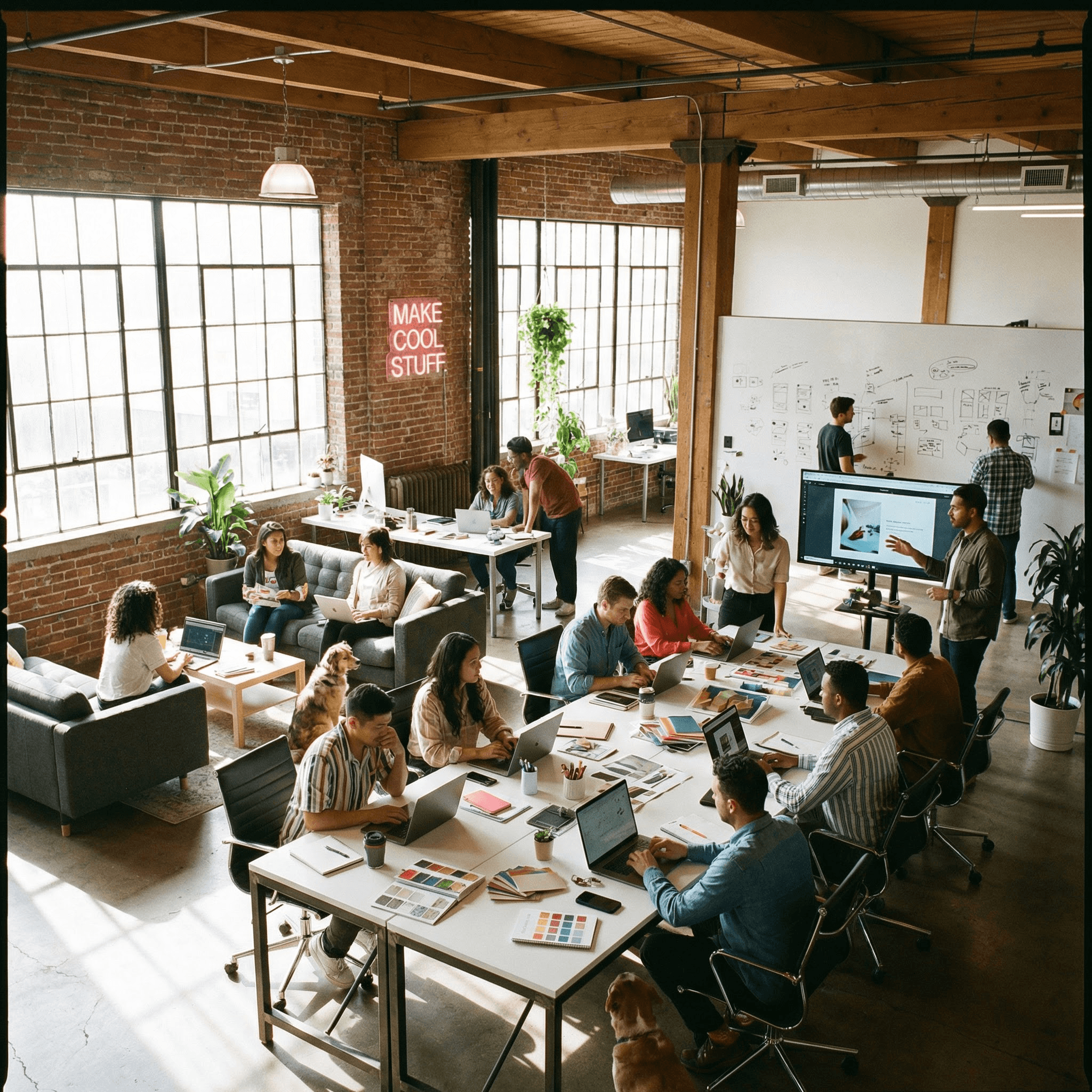 Team working at the table in well lit office