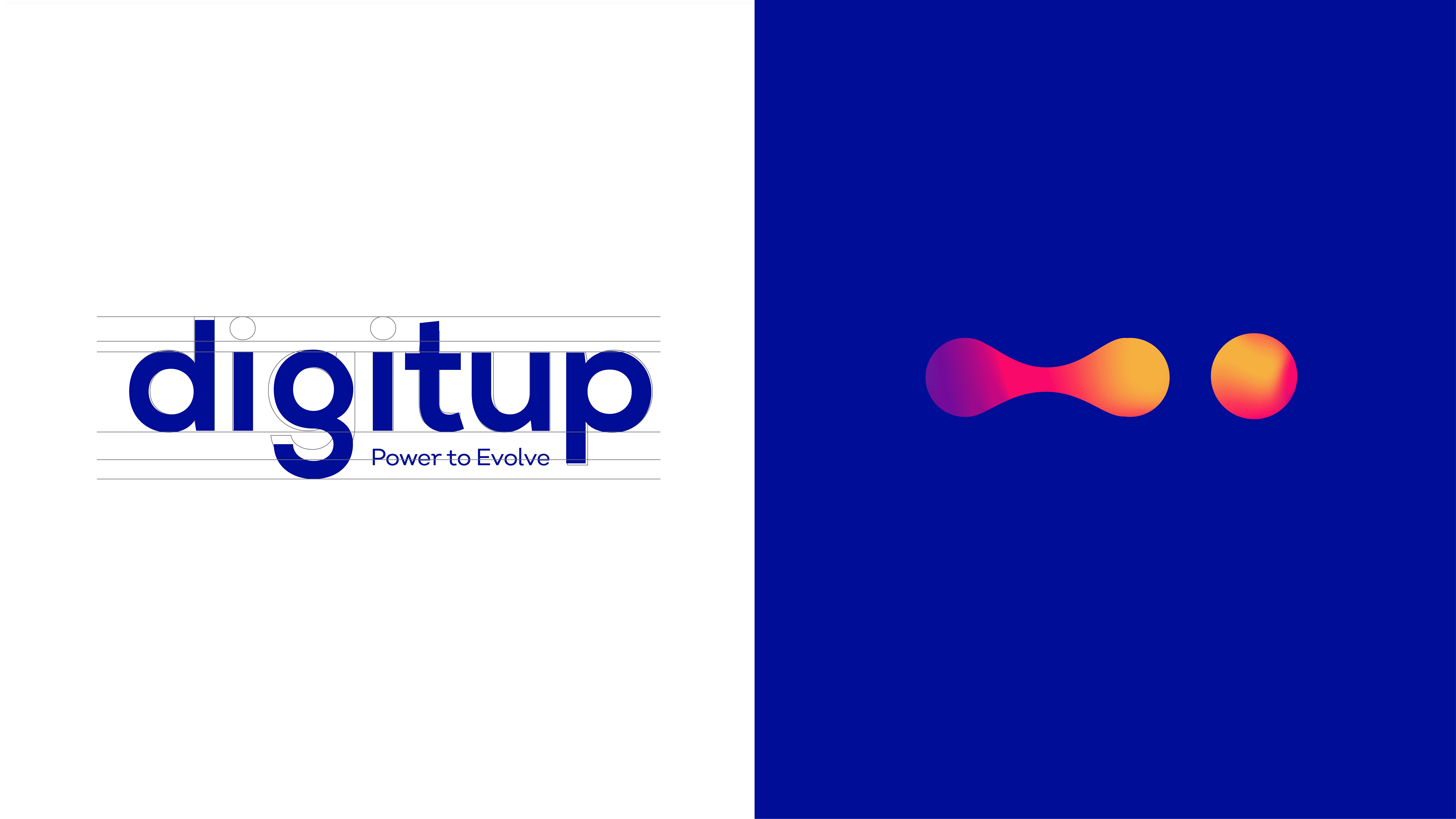 Abstract design featuring a gradient fluid shape and a solid circle, both in vibrant pink and orange hues, on a dark blue background.