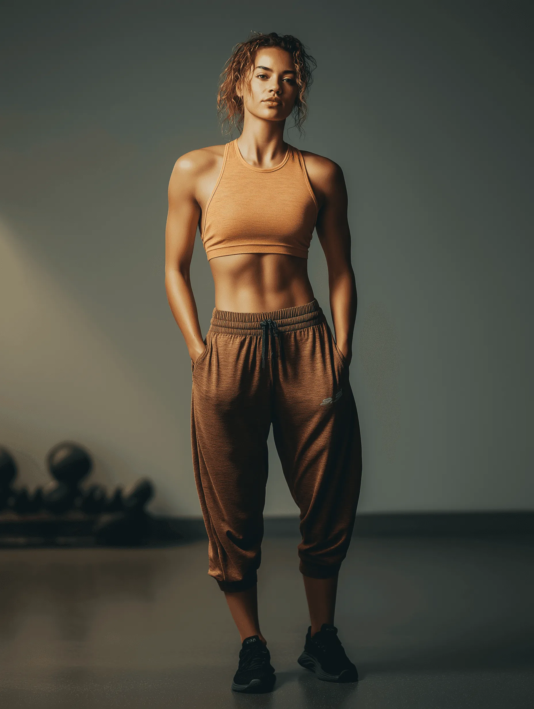 Rachel Stone standing with ABS and hands in her pockets