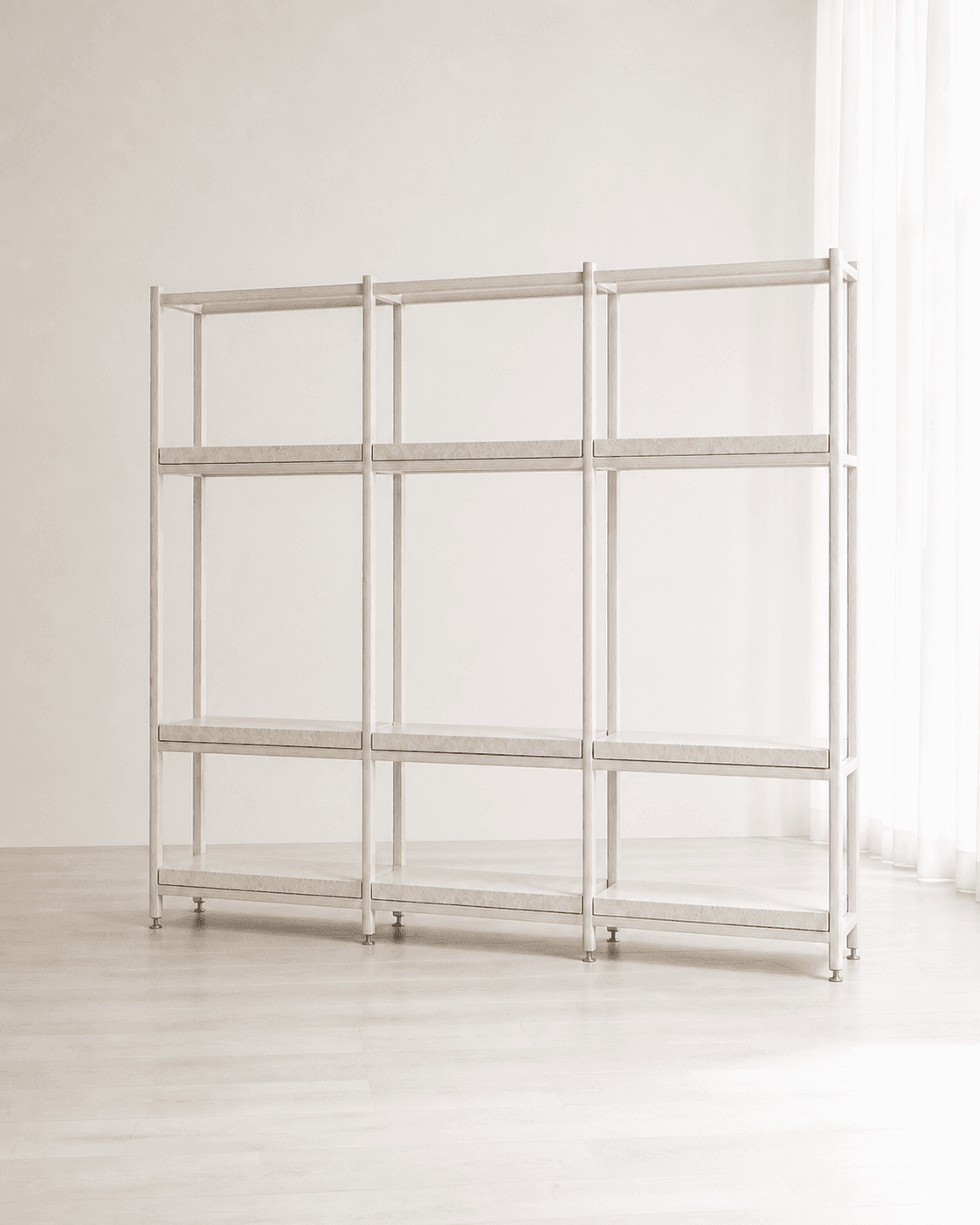 Field Shelving placed in a luminous, minimal white interior